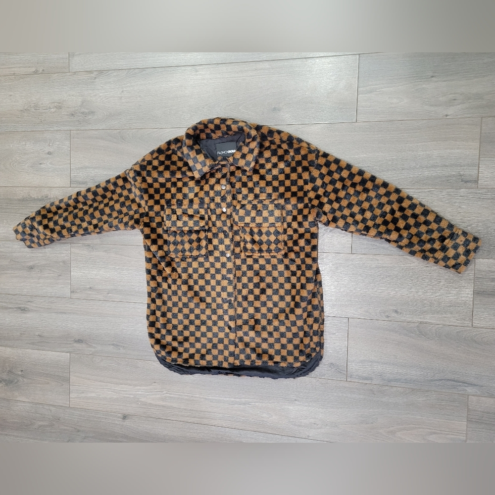 Fashion Nova Women's Black & Brown Checkered Jacket - Women's Size Medium - Picture 3 of 6